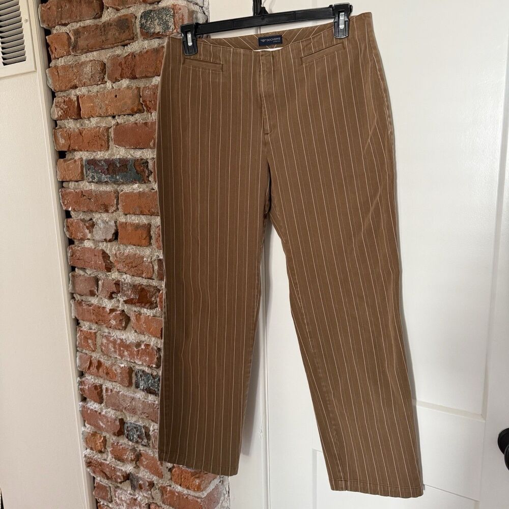 VTG Y2K Dockers Stretch Women’s Size 14 Medium Brown Pin Striped Cotton Pants